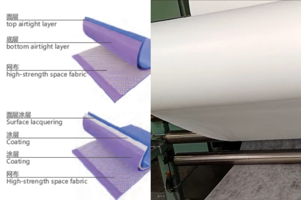 An illustration of a multi-layer composite material, like that in a face mask, which is easy to produce with non-wovens